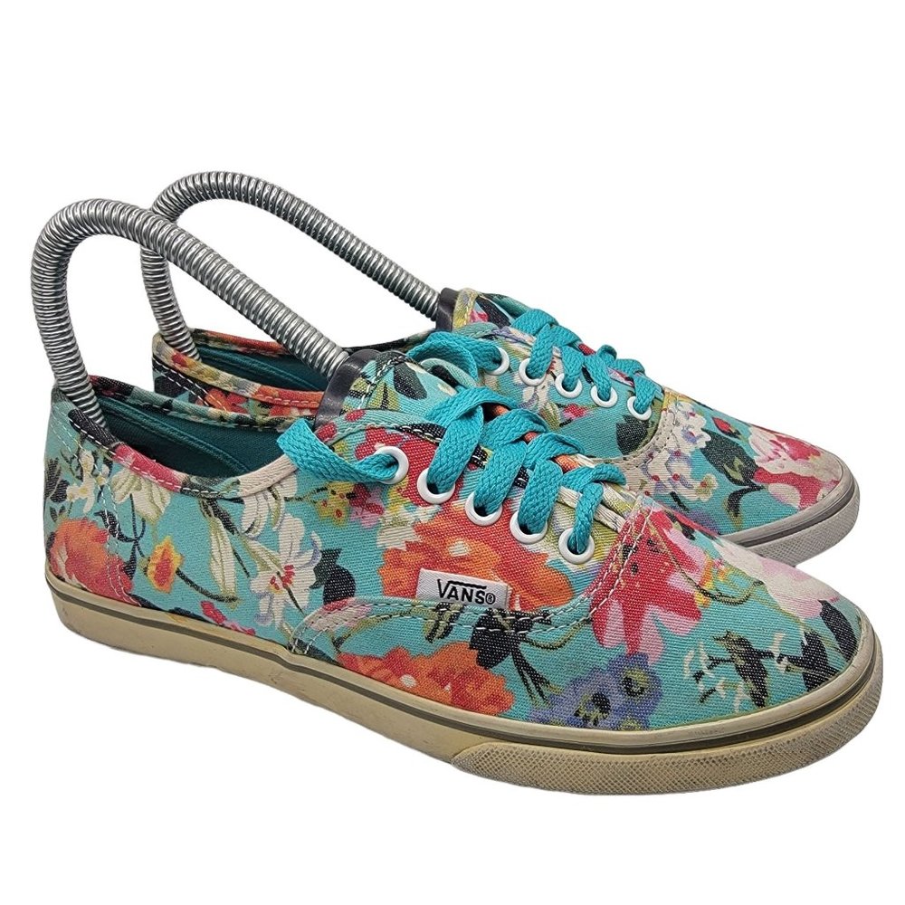 Vans Off The Wall Womens 6.5 Blue Low Top Lace Up Floral Skateboarding Shoes